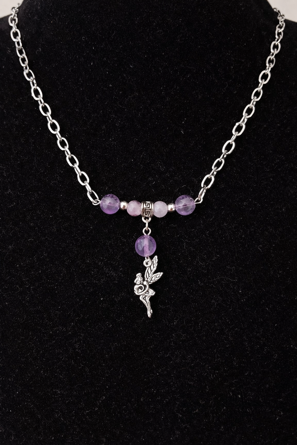 Collier Améthyste & Quartz Rose avec Pendentif Fée – Douceur & Apaisement