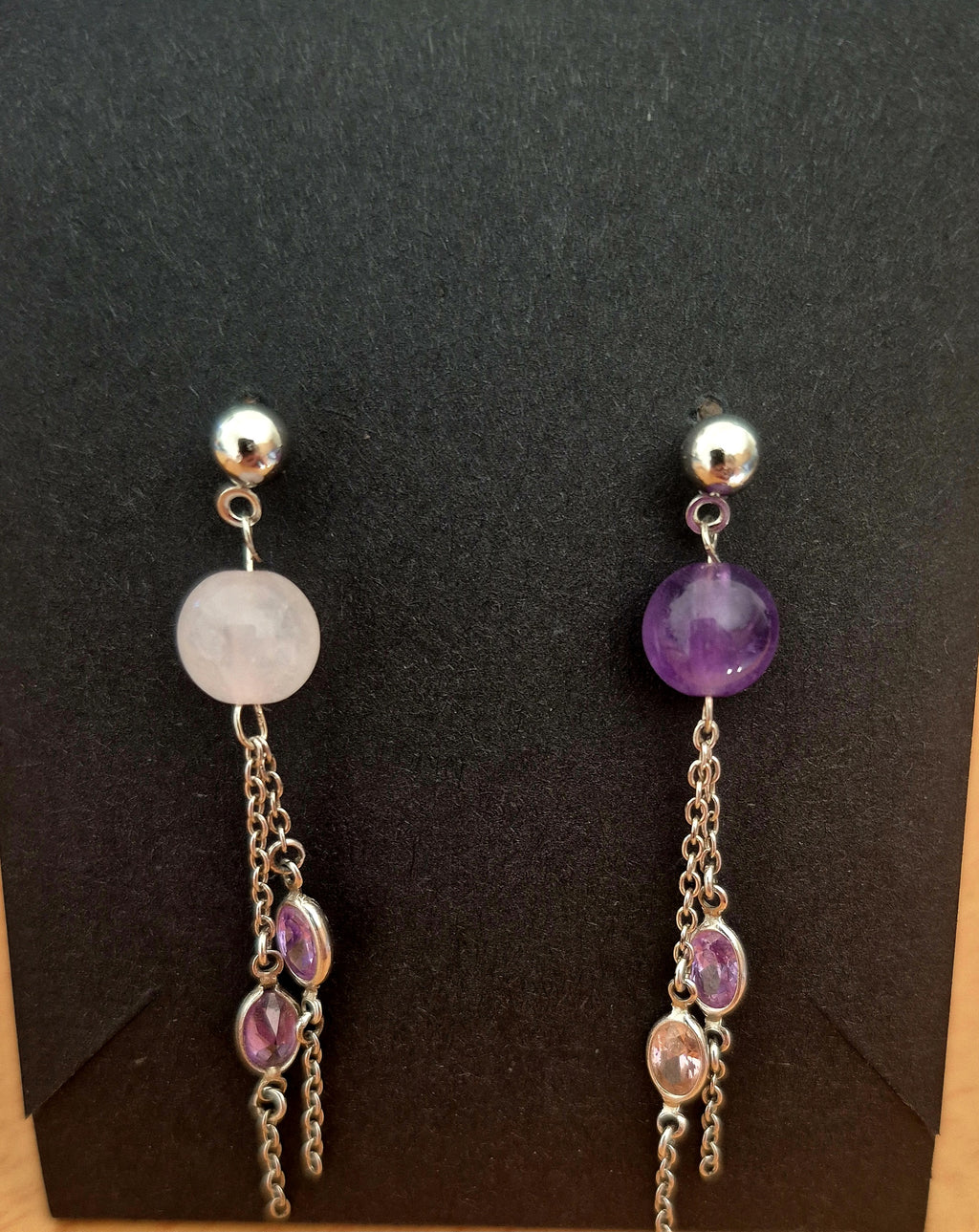 Boucles d’Oreilles Quartz Rose & Améthyste – Douceur & Apaisement