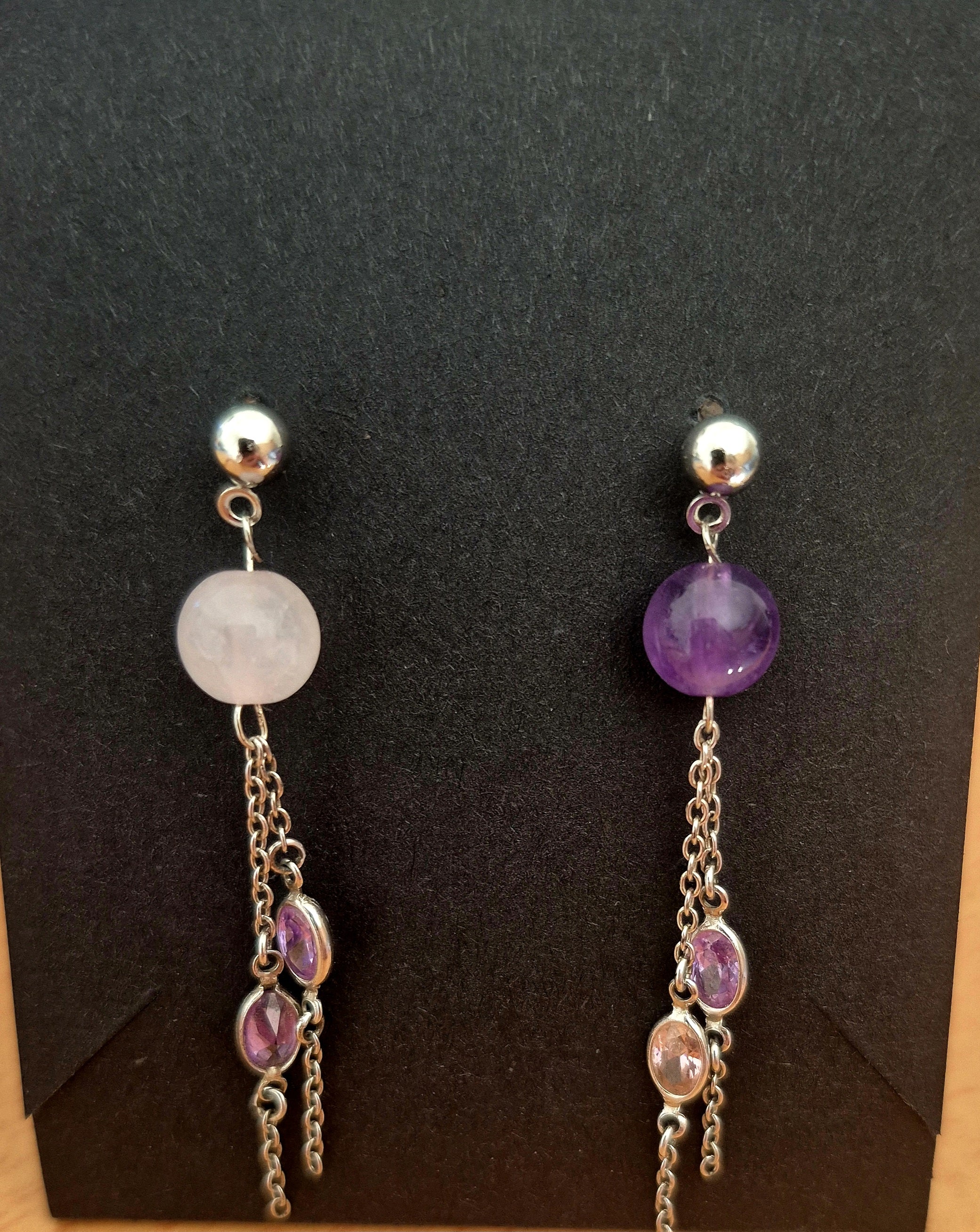 Boucles d’Oreilles Quartz Rose & Améthyste – Douceur & Apaisement