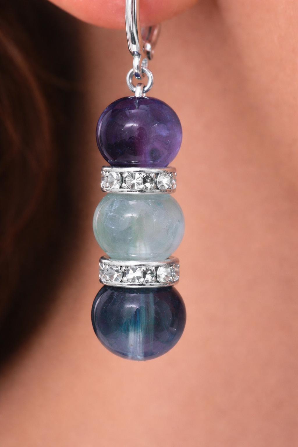 Boucles d’oreilles en Fluorite naturelle – Perles 6 mm et 8 mm – Pierre d’harmonie