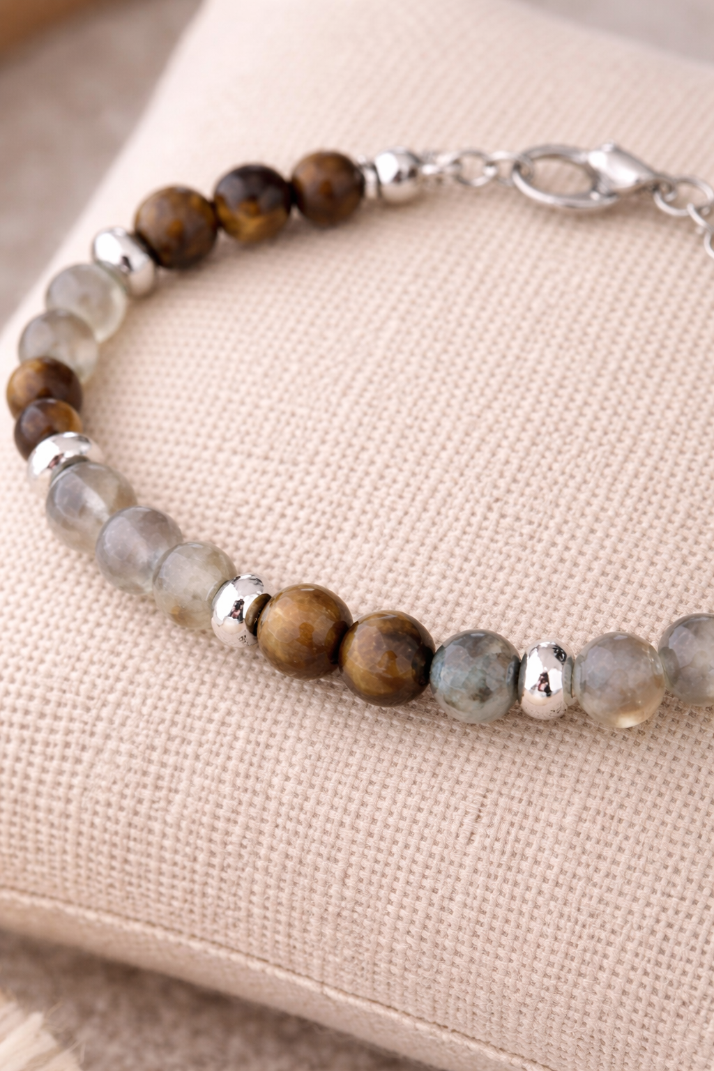Bracelet Œil de Tigre & Labradorite 4mm – Protection & Énergie