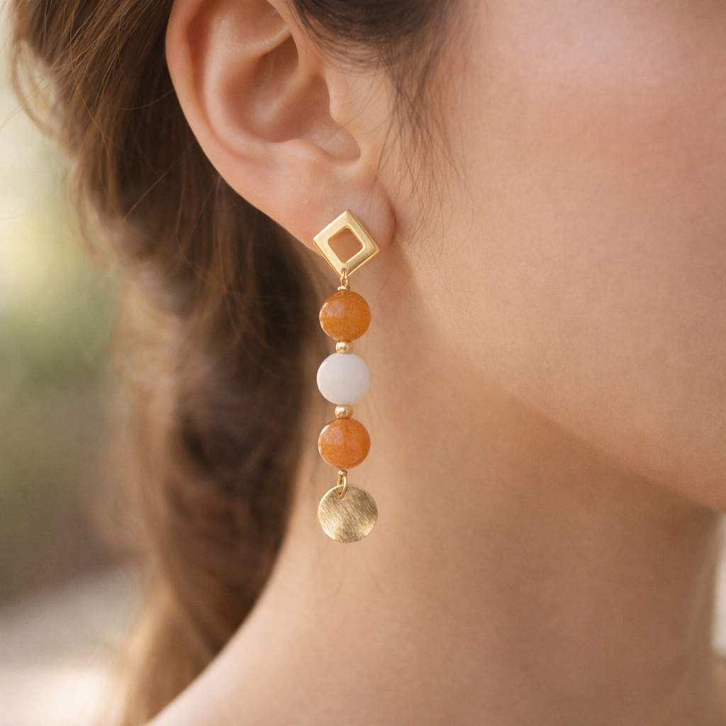 Boucles d’Oreilles Aventurine & Pierre de Lune – Créativité & Douceur