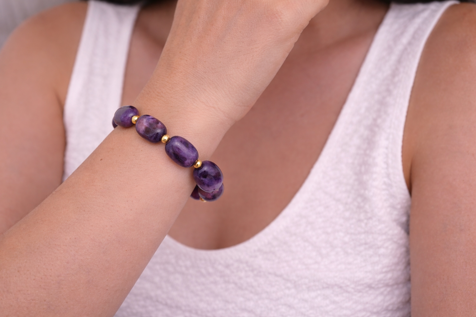 Bracelet en améthyste naturelle – perles ovales – pierre de sérénité et protection