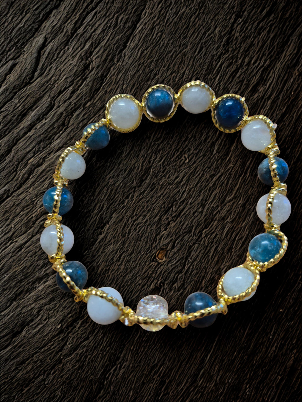 Bracelet Apatite et Aigue-Marine – Pierres naturelles 8 mm – Bracelet lithothérapie bleu