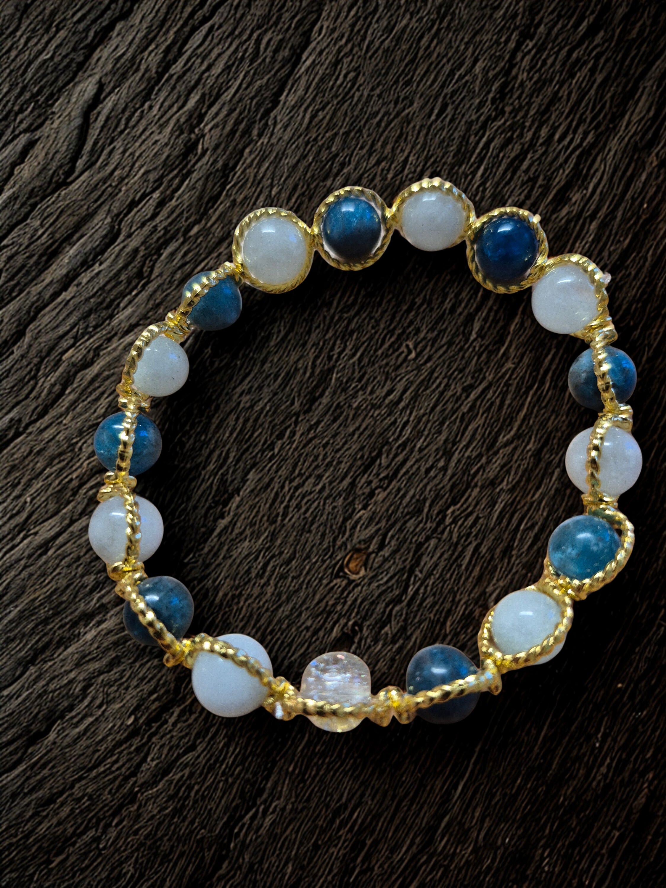 Bracelet Apatite et Aigue-Marine – Pierres naturelles 8 mm – Bracelet lithothérapie bleu