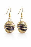 Boucles d’oreilles pierres naturelles en cage dorée – Améthyste, Quartz rose, Œil de tigre