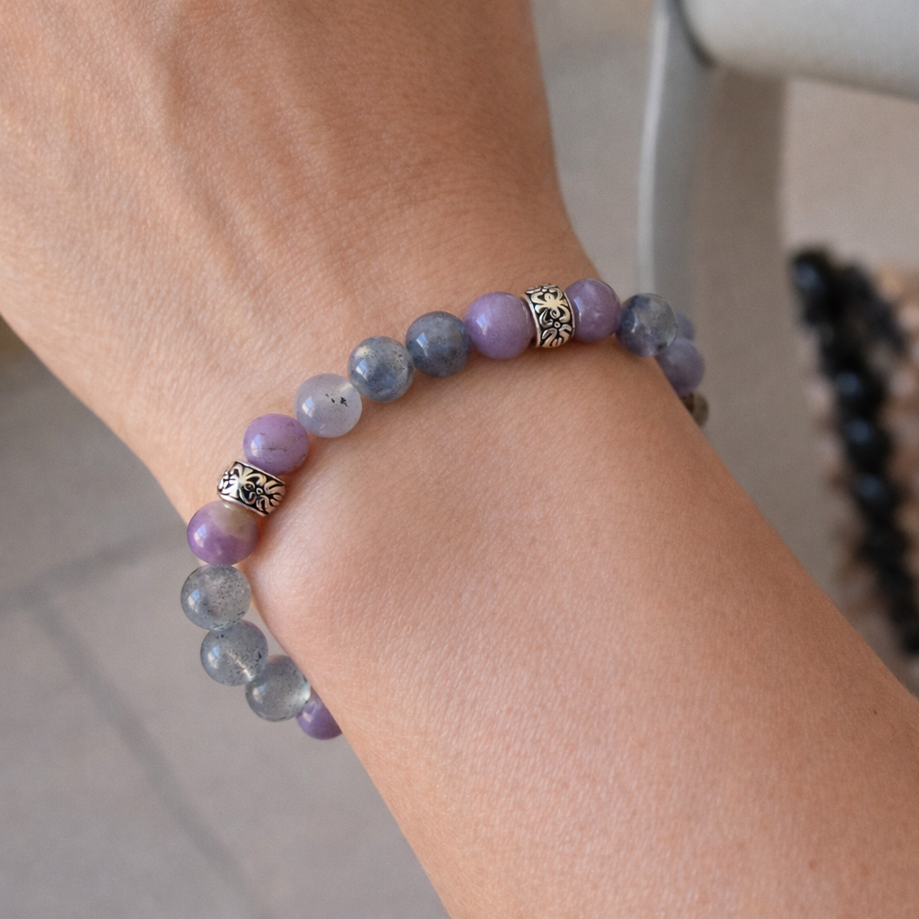 Bracelet Labradorite & Lépidolite – Apaisement & Protection