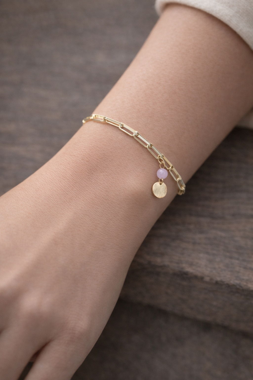 Bracelet Quartz Rose – Bracelet chaîne dorée – Pierre naturelle