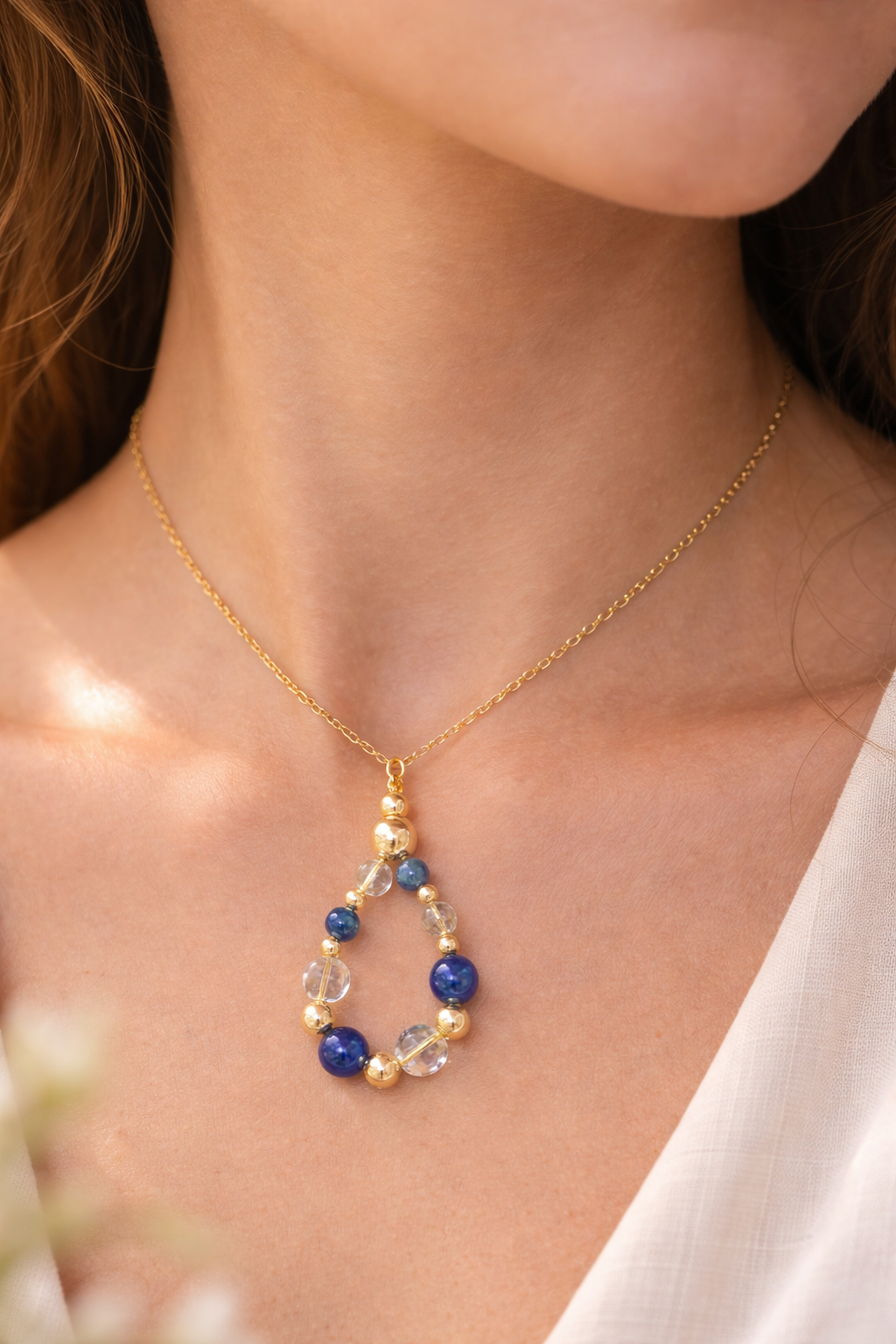 Collier Lapis-Lazuli & Cristal de Roche – Intuition & Clarté