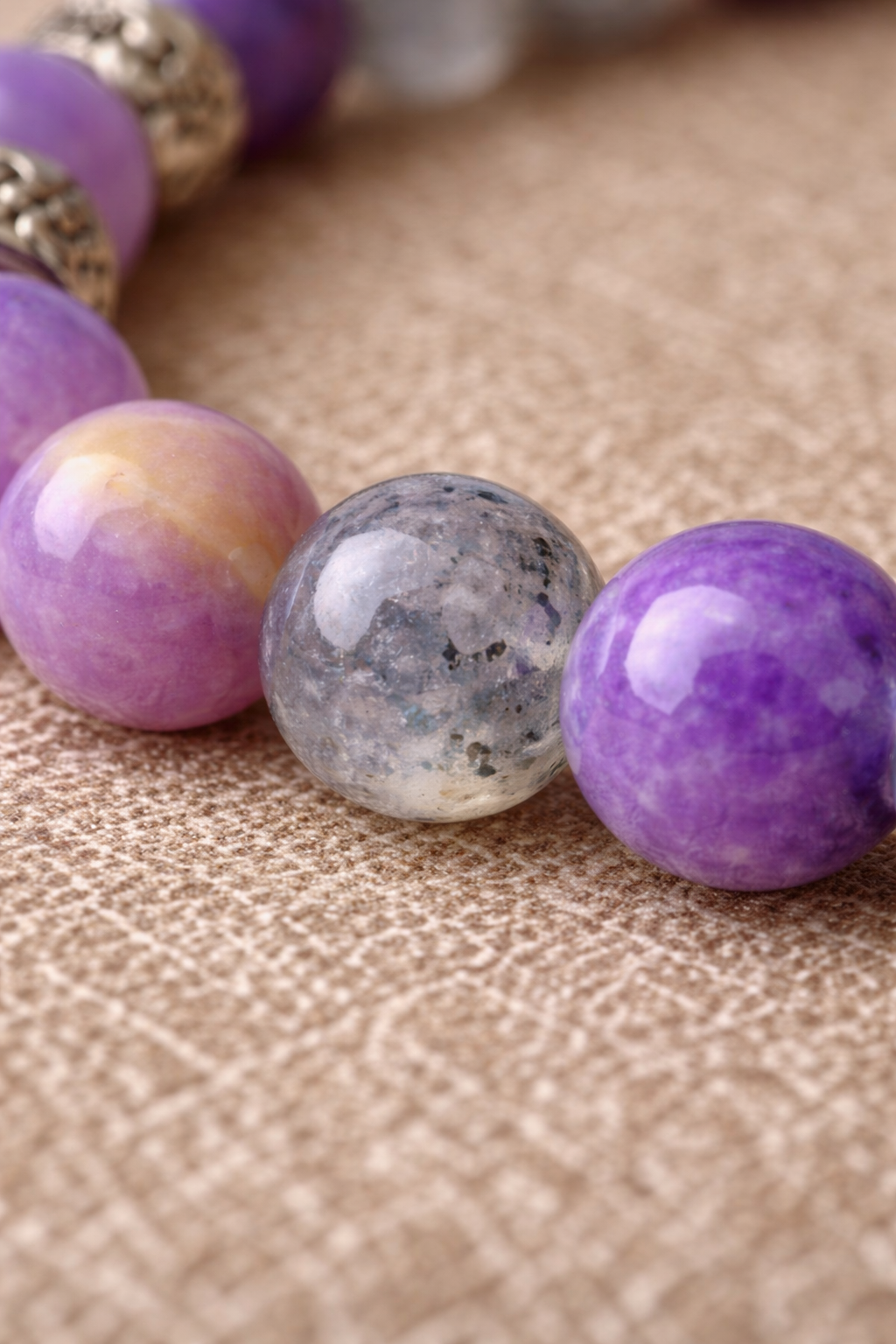 Bracelet Labradorite & Lépidolite – Pierres naturelles – Perles 8 mm