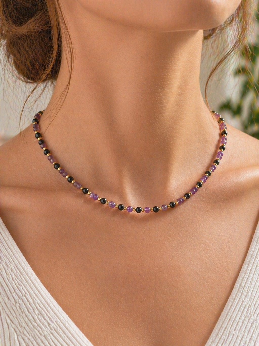 Collier Améthyste & Obsidienne Noire – Protection & Sérénité