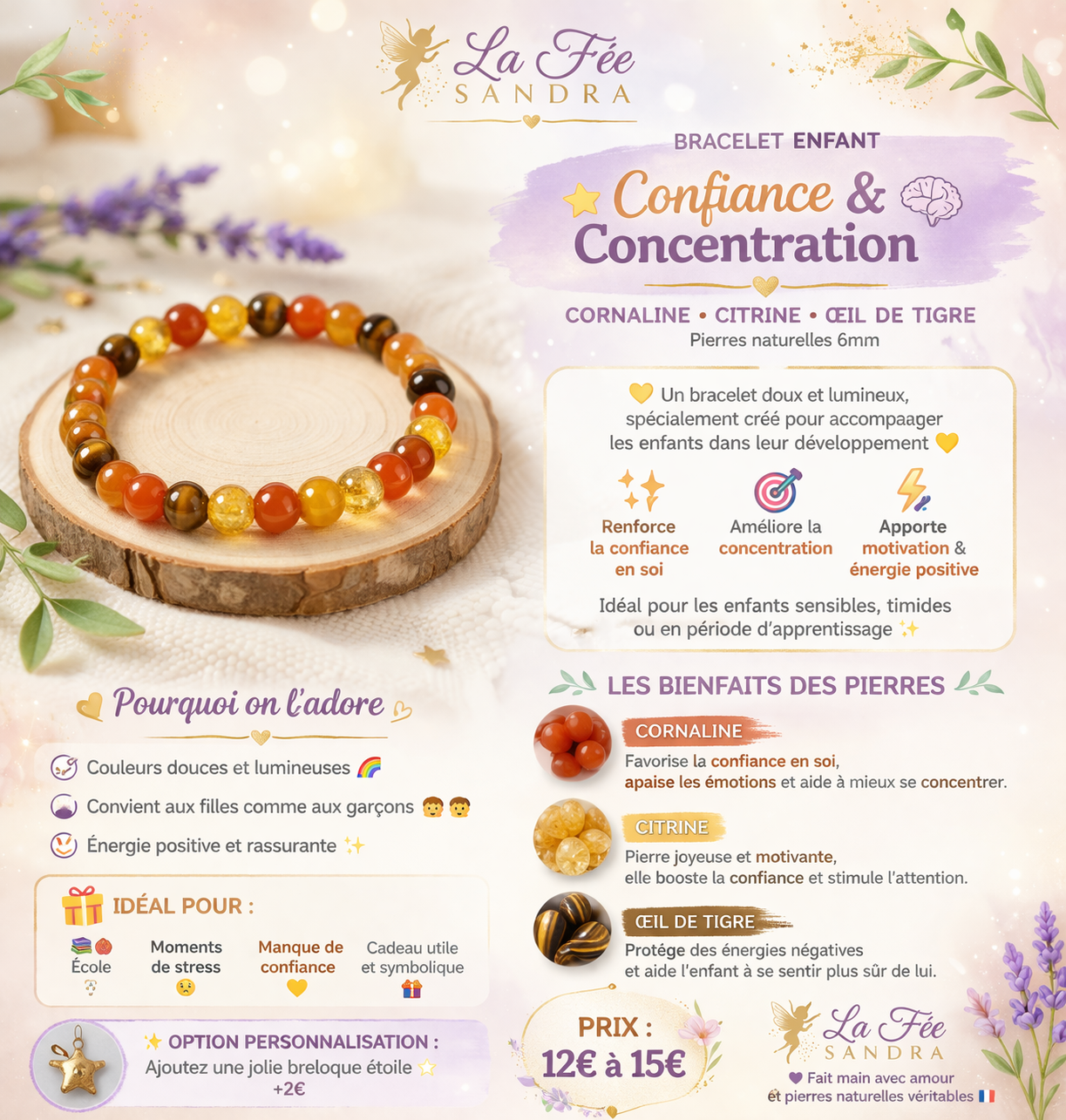 Bracelet Enfant Citrine & Œil de Tigre – Confiance & Concentration