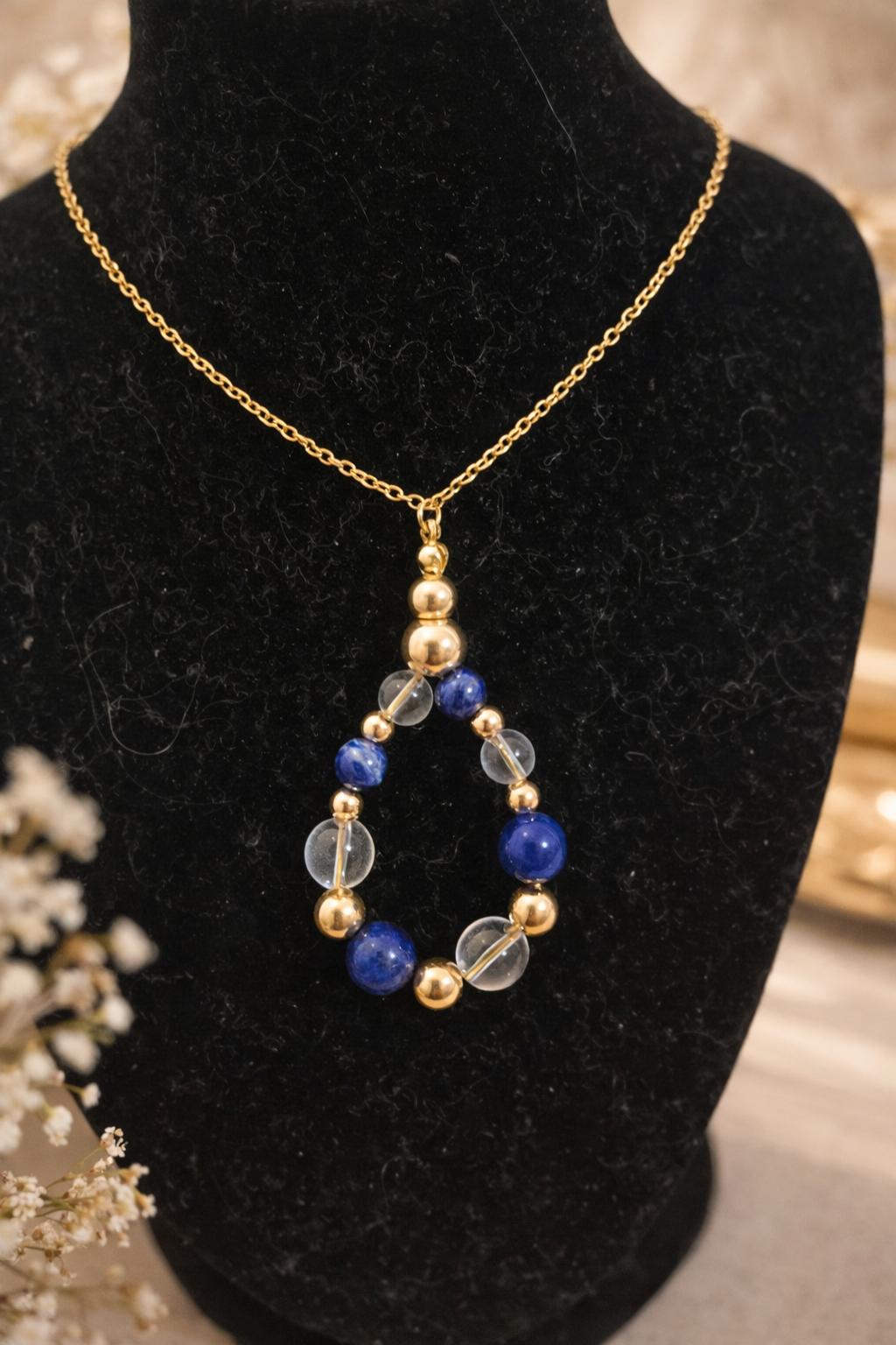 Collier Lapis-Lazuli & Cristal de Roche – Intuition & Clarté